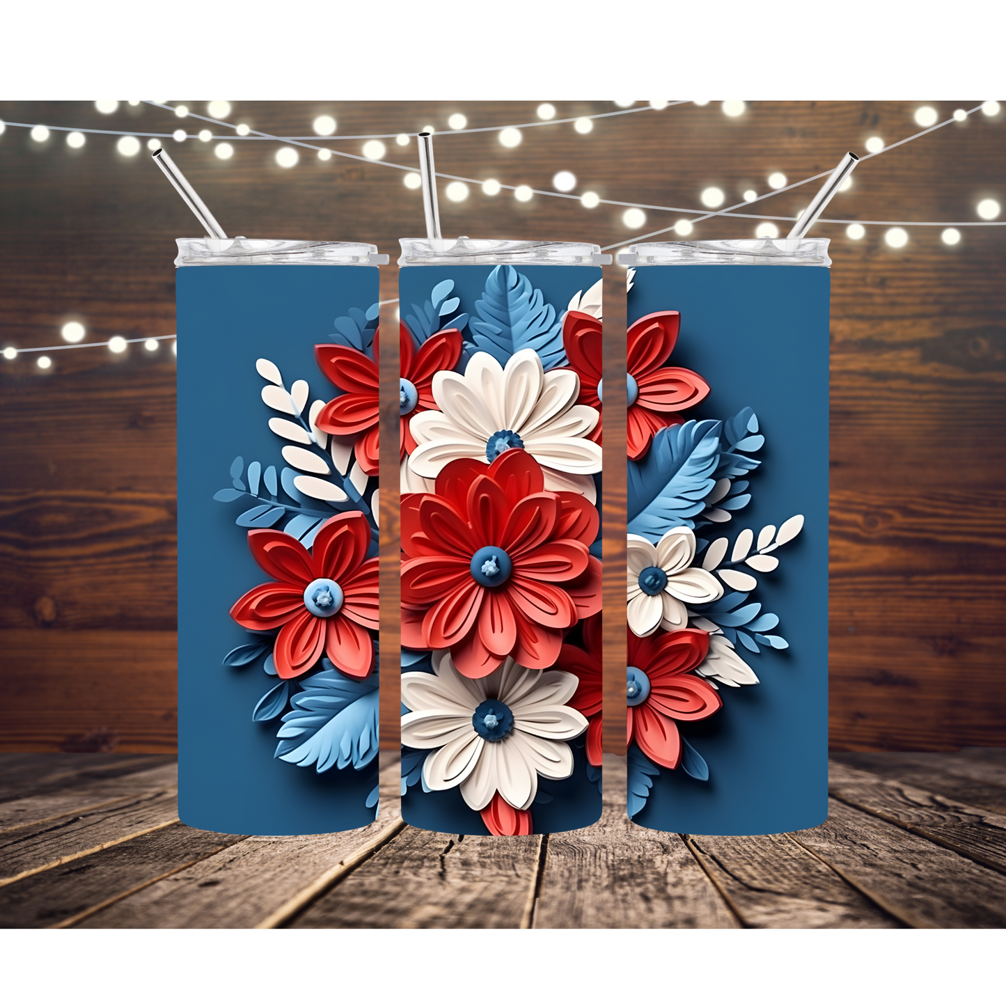 3D Patriotic Floral 20oz Skinny Completed Tumbler