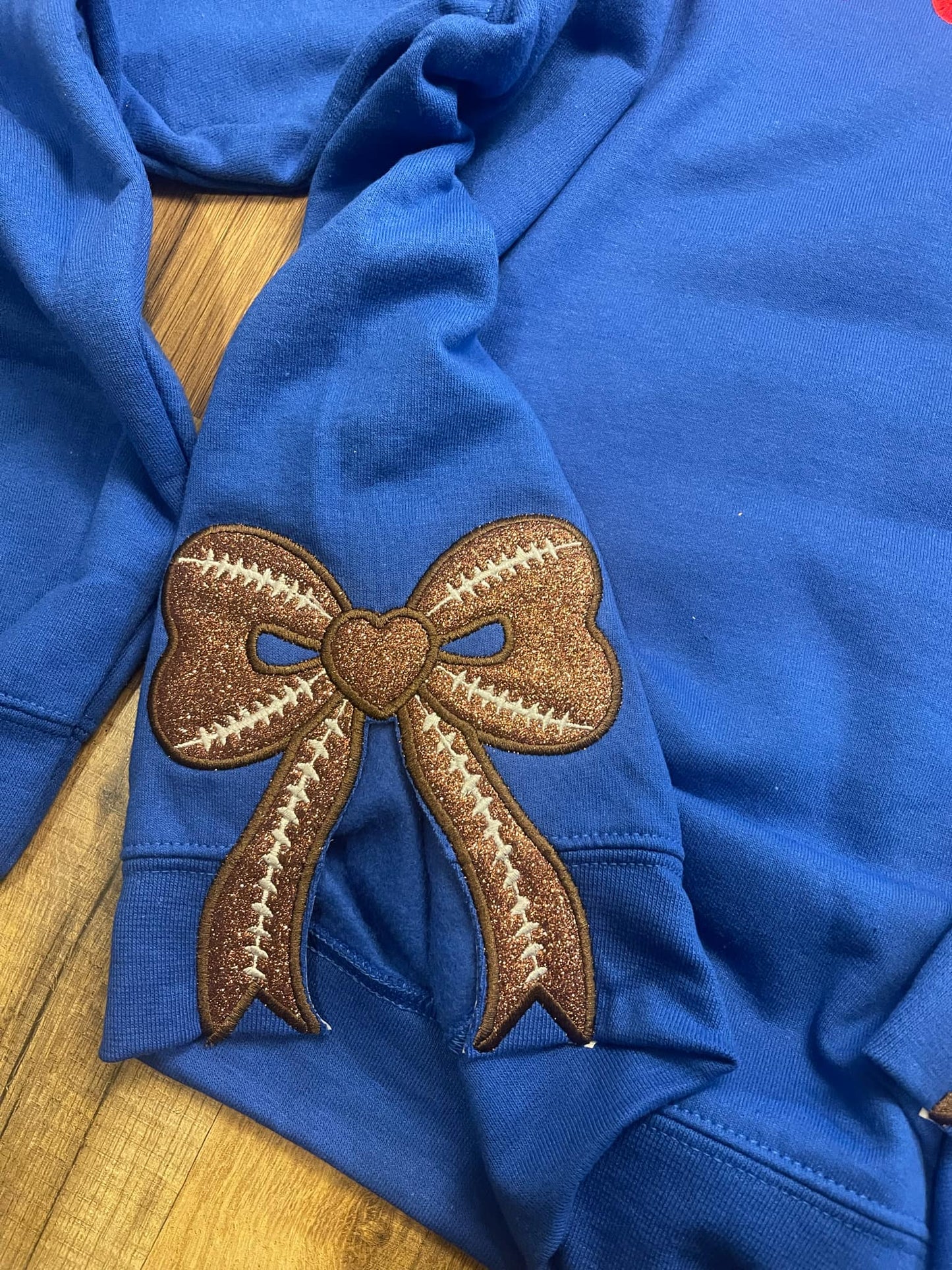 Football Side Bow Glitter Applique Embroidered Sweatshirt with Optional Front Embroidery