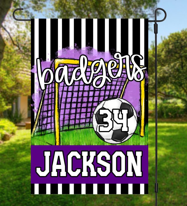 Purple Soccer Garden Flag