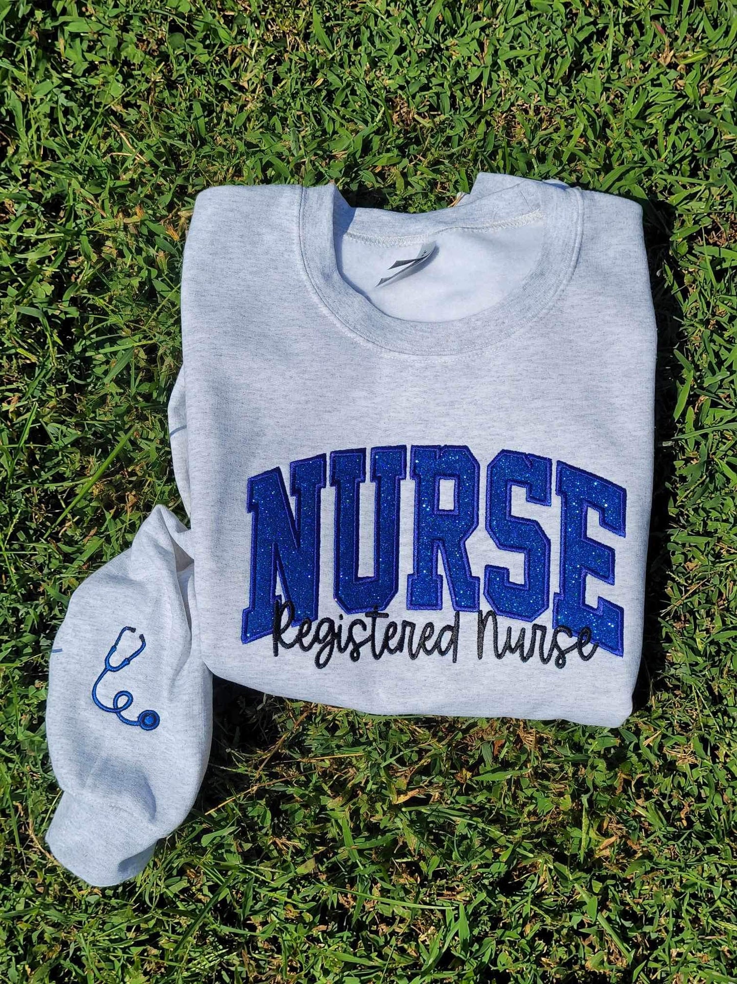 Glitter Varsity Applique with September Script Font and Icon on Sleeve Embroidered CC Short Sleeve or Sweatshirt