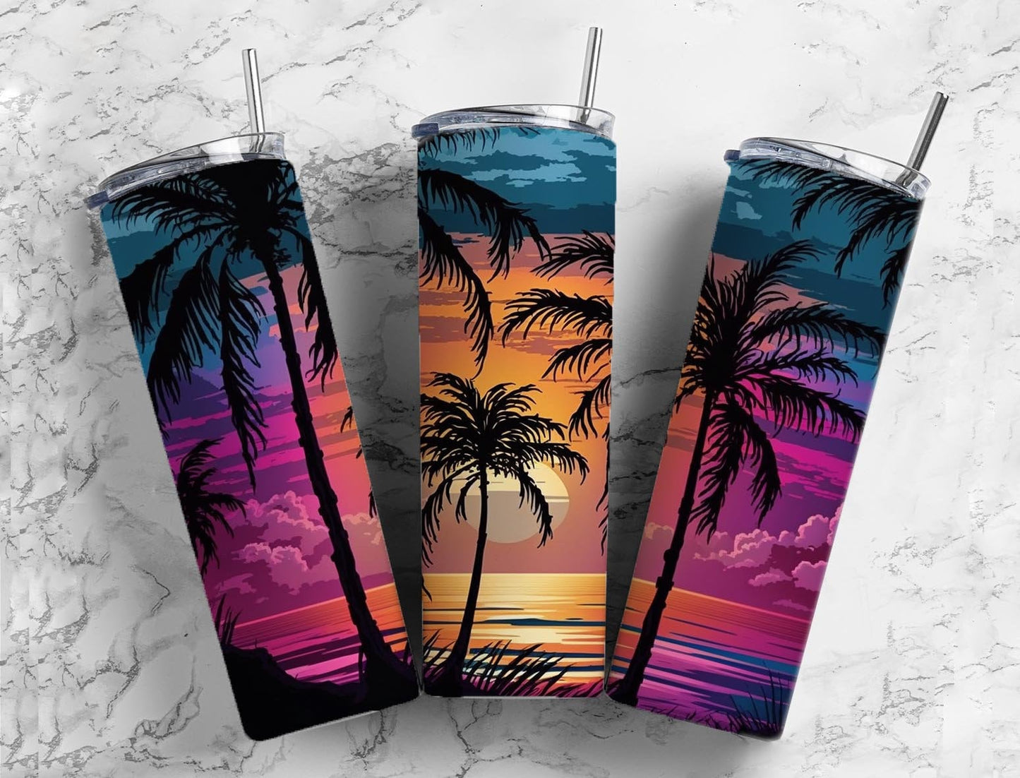 Pink Beach Sunset Completed 20oz Skinny Tumbler