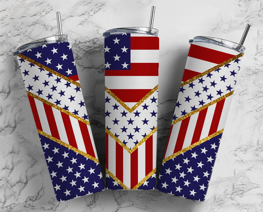 American Flag Mixed Media Red, White & Blue Completed 20oz Skinny Tumbler