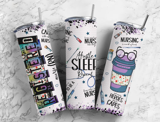 Registered Nurse (RN) Hustle Sleep Repeat Completed 20oz Skinny Tumbler