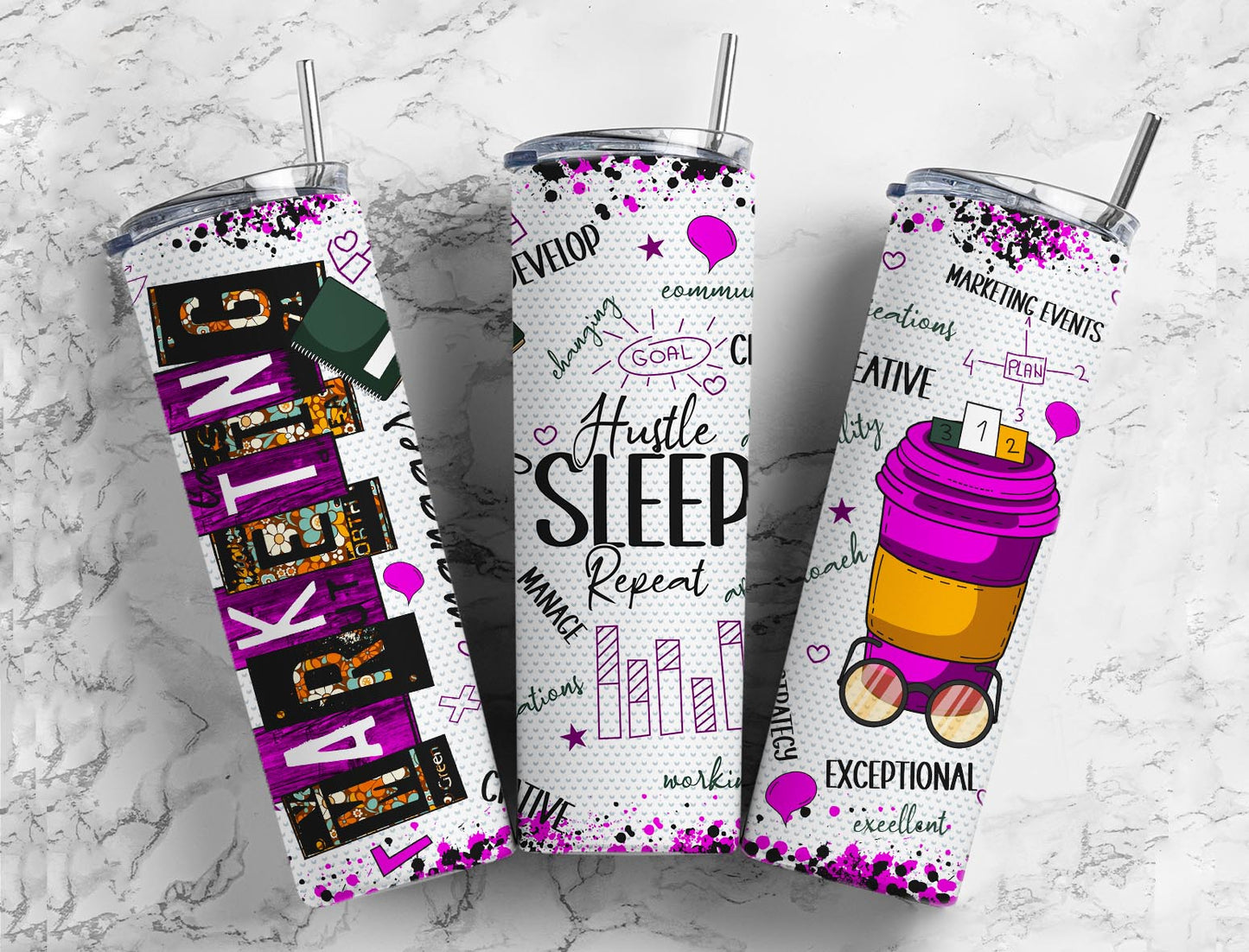 Marketing Manager Hustle Sleep Repeat Completed 20oz Skinny Tumbler