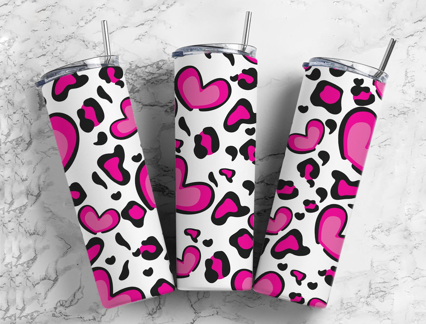 Leopard Pink Heart Completed 20oz Skinny Tumbler