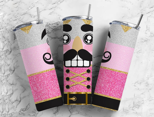 Pink Mustache Toy Soldier Nutcracker Holiday Completed 20oz Skinny Tumbler