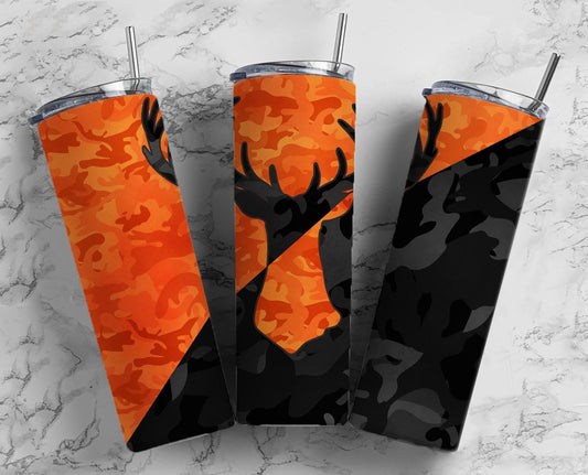 Black and Orange Camo Deer 20oz Skinny Completed Tumbler