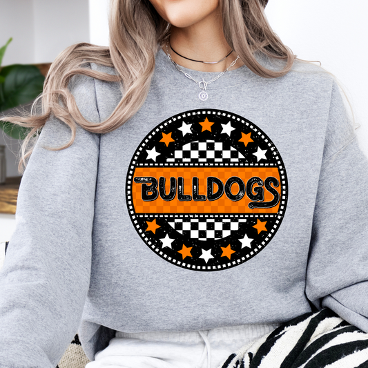 Bulldogs Orange Star Circles Retro Graphic Tee