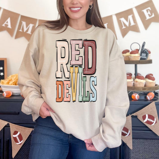 Red Devils Boho Varsity Doodle Graphic Tee