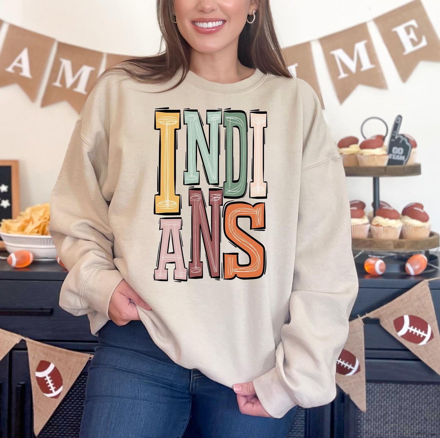 Indians Boho Varsity Doodle Graphic Tee