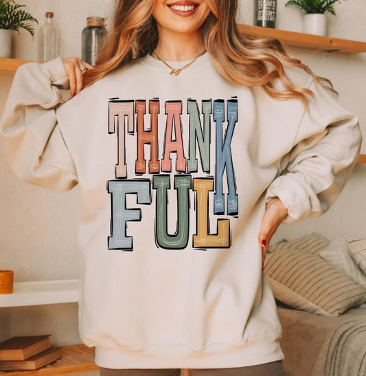 Thankful Boho Varsity Doodle Graphic Tee