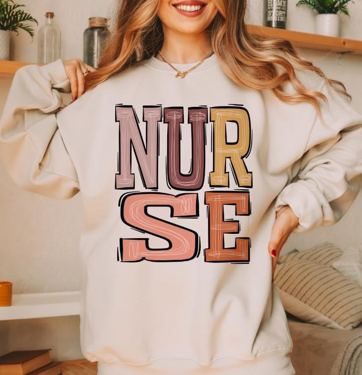 Nurse Boho Varsity Doodle Graphic Tee