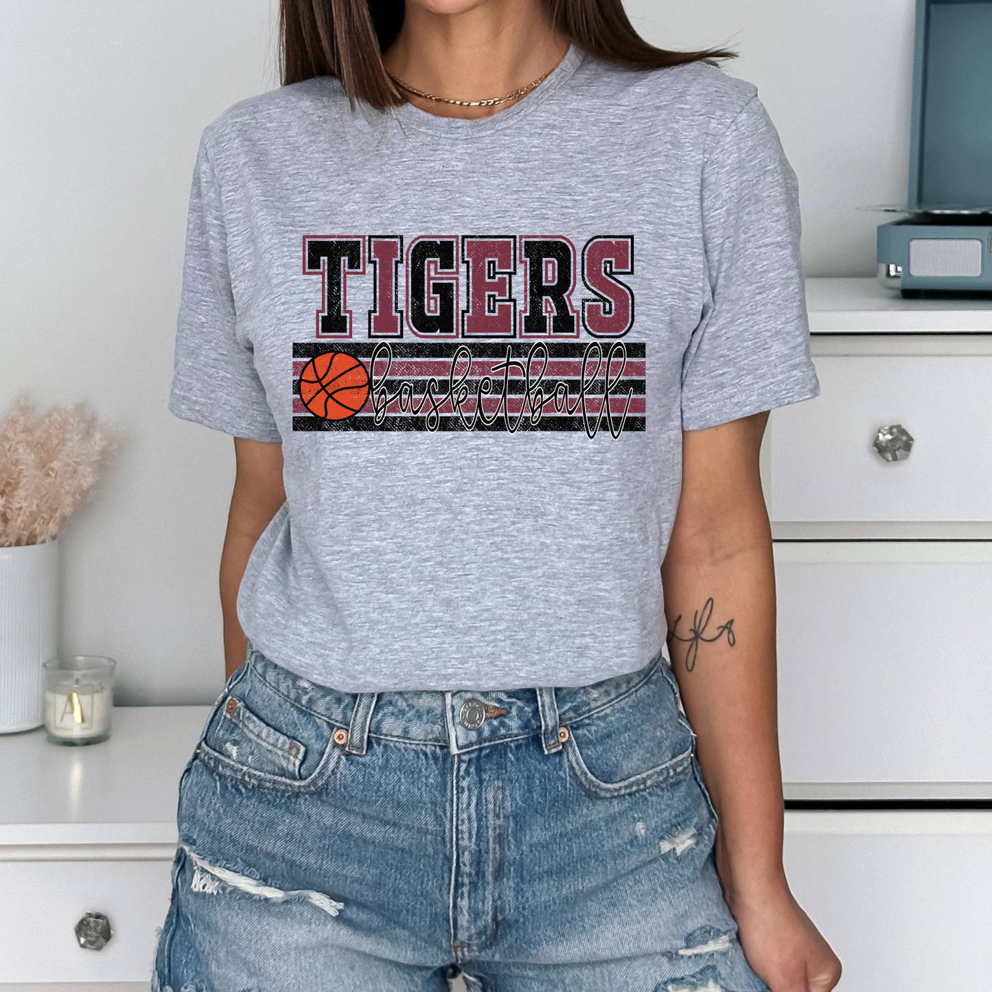 Tigers Maroon and Black Basketball DTF Transfer