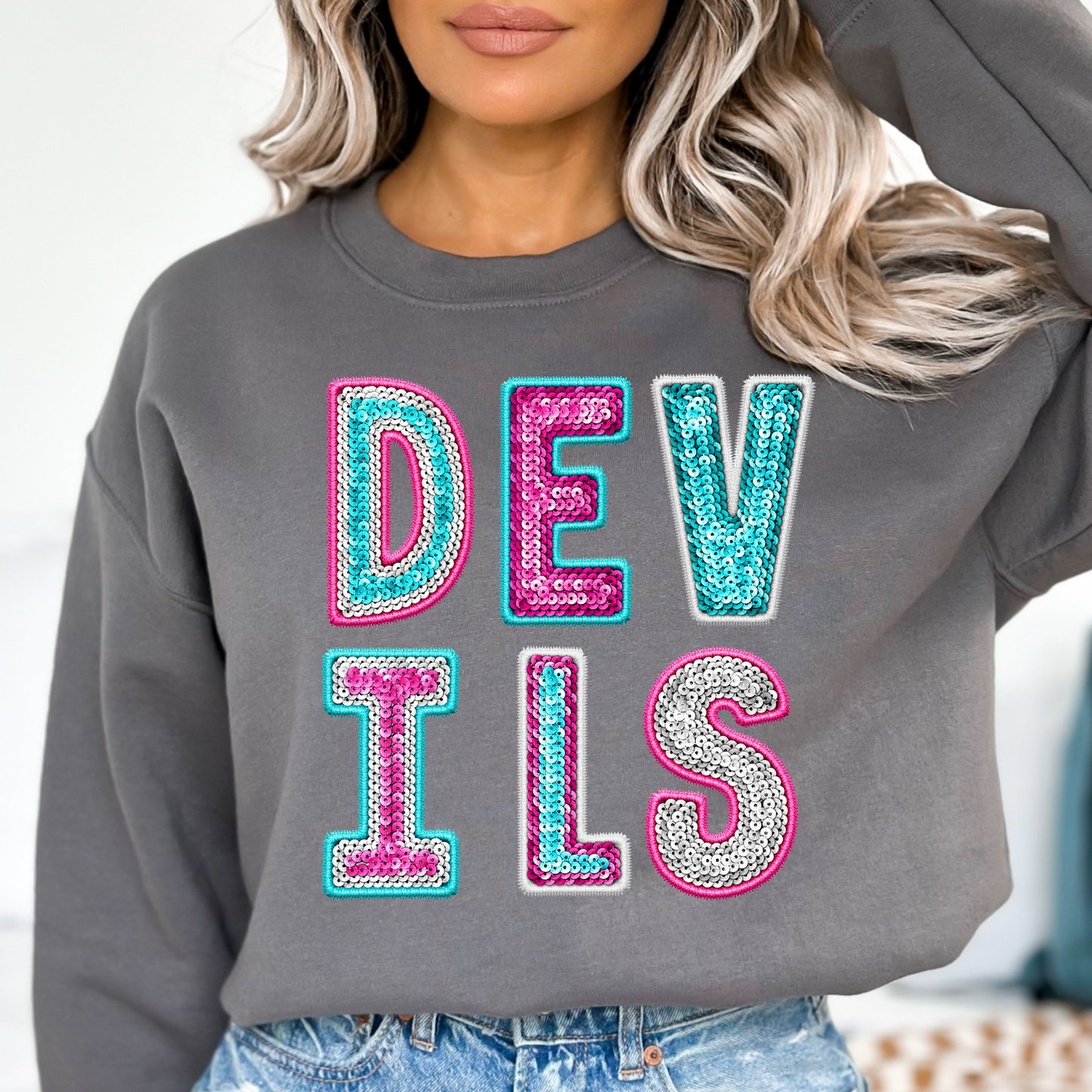 Devils Faux Sequin DTF Transfer