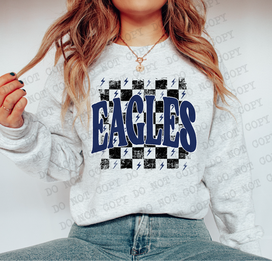 Eagles Navy Checkered Retro Graphic Tee