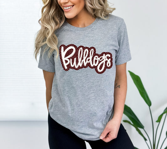 Bulldogs Maroon Faux Applique Graphic Tee