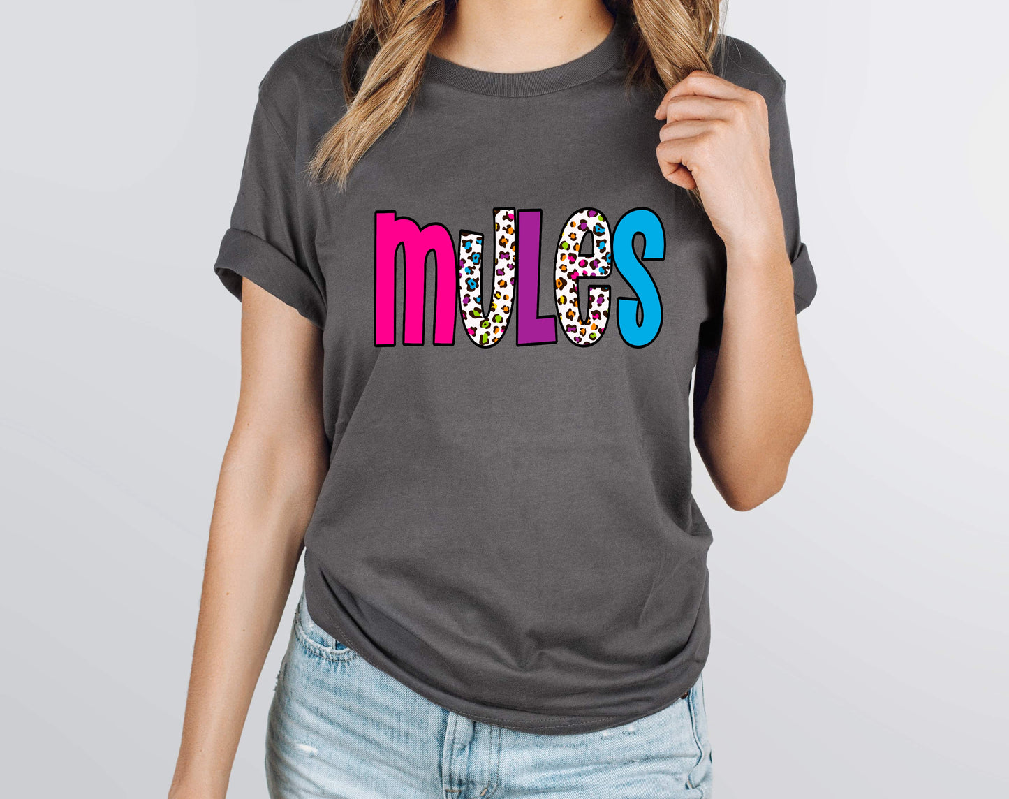 Mules Rainbow Leopard Graphic Tee