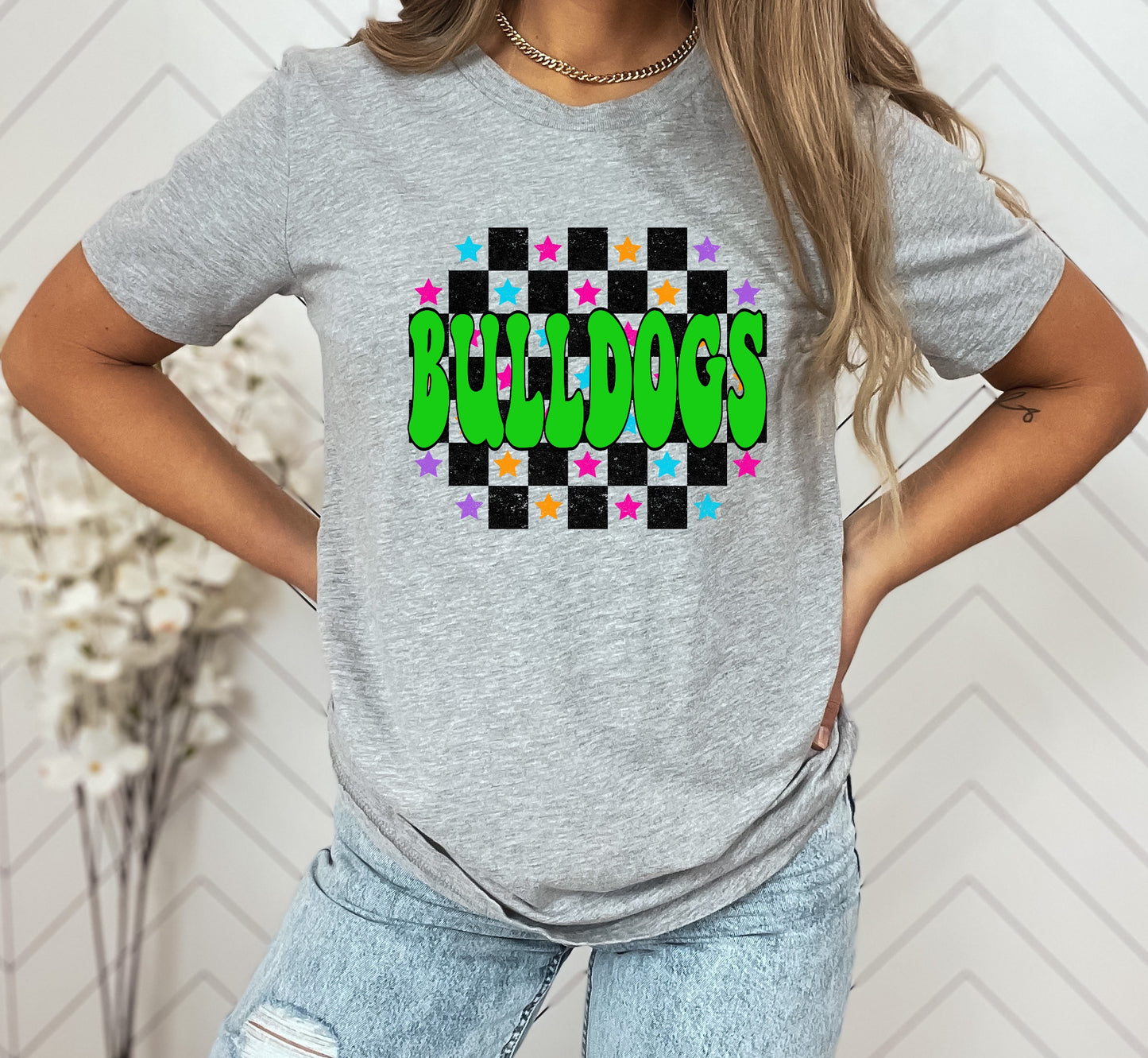 Bulldogs Checkered Retro Graphic Tee