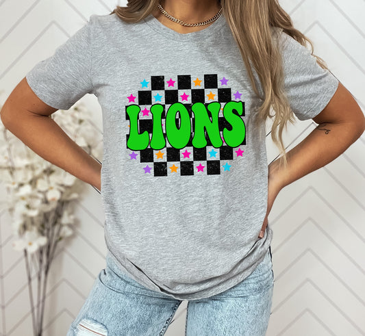 Lions Checkered Retro Graphic Tee