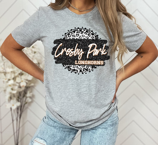 Crosby Park Longhorns Leopard Circle Graphic Tee