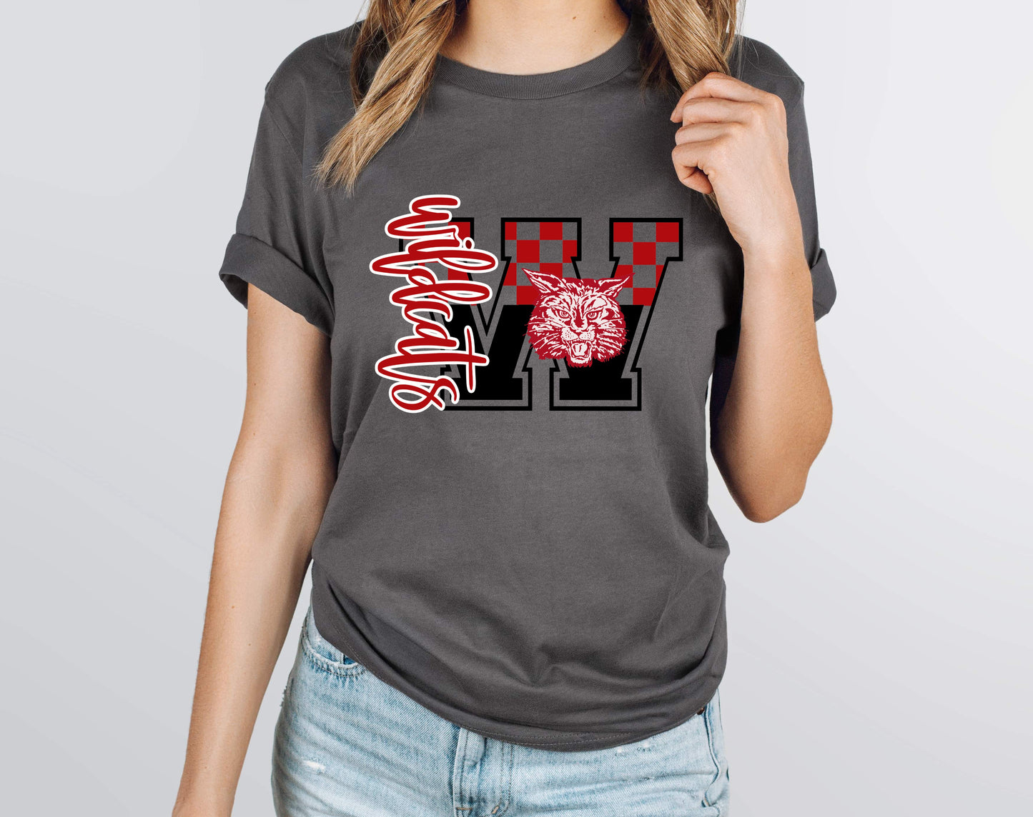 Wildcats Red Checkered Graphic Tee