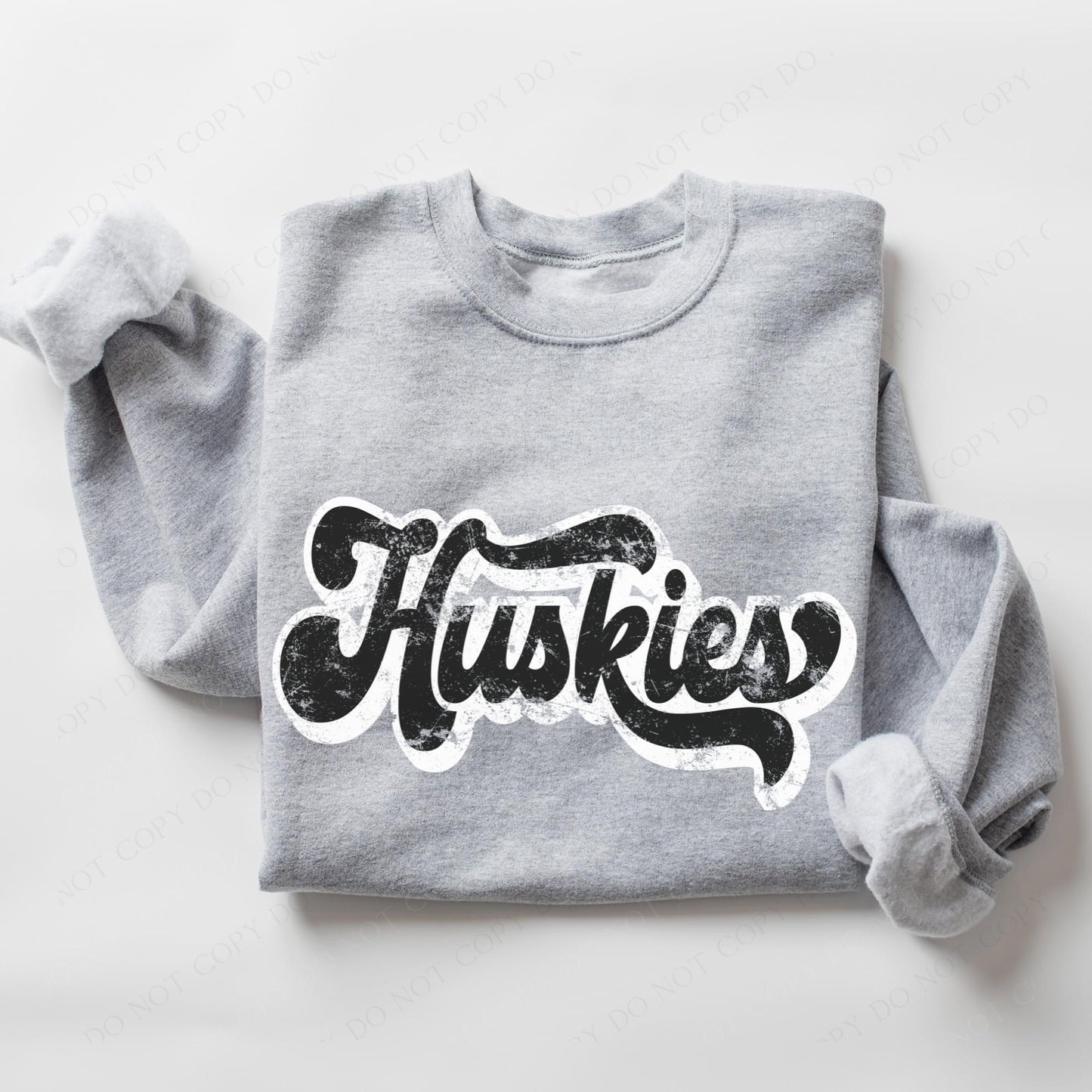 Huskies Vintage Black & White Retro Shadow Distressed DTF Transfer