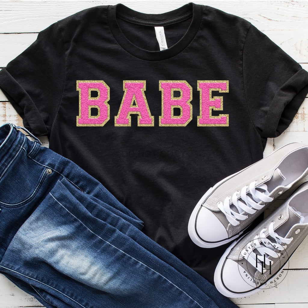 Babe Pink/gold Faux Chenille Letters Graphic Tee