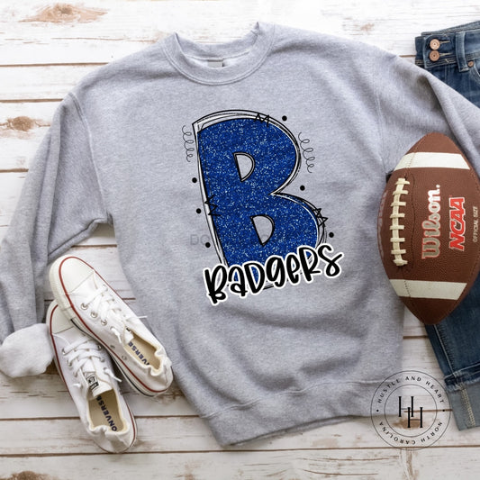 Badgers Blue Glitter Varsity Doodle Unisex Tee