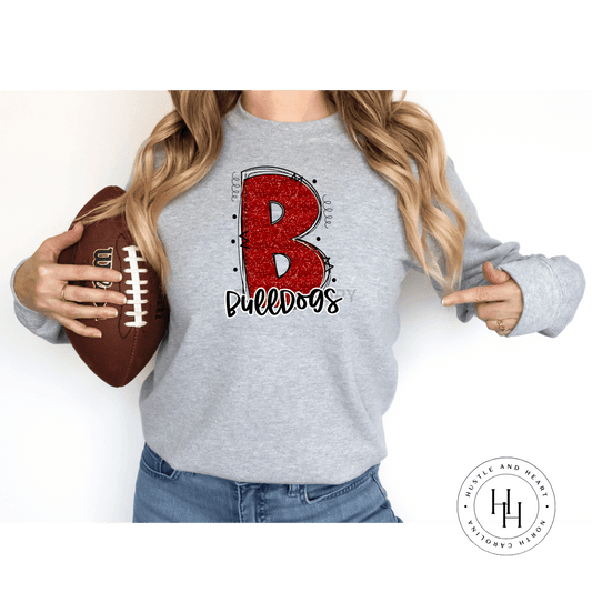 Bulldogs Red Glitter Varsity Doodle Unisex Tee