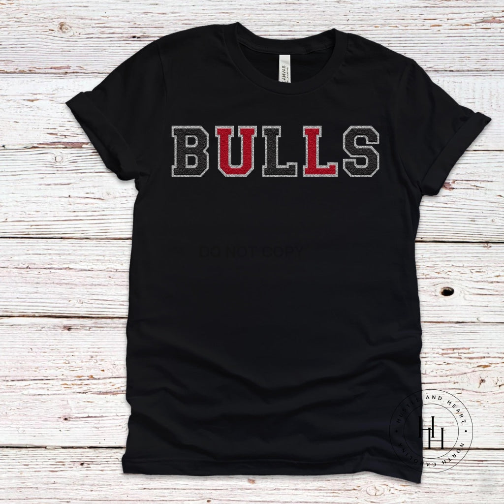 Bulls Red/black Faux Chenille Letters Graphic Tee Dtg