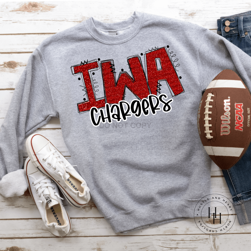 Chargers Red/black Glitter Varsity Doodle Dtg Tee