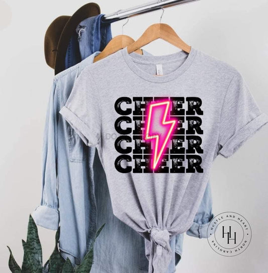 Cheer Pink Neon Lightning Bolt Graphic Tee