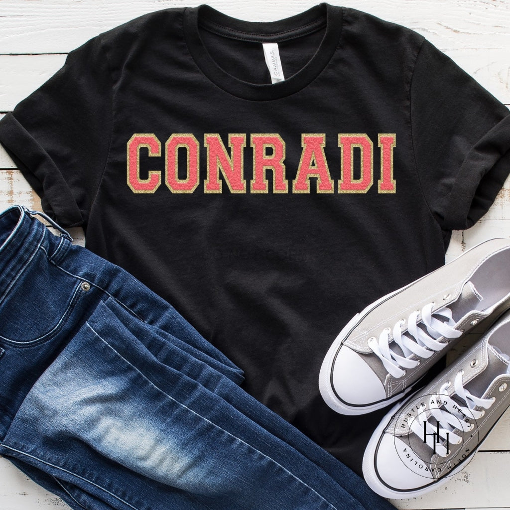 Conradi Black Faux Chenille Letters Graphic Tee