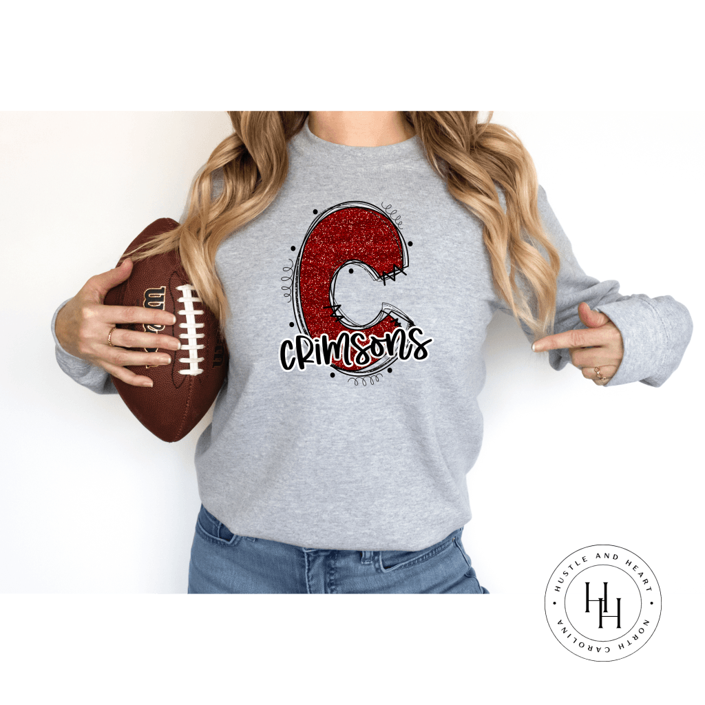 Crimsons Red Glitter Varsity Doodle Graphic Tee Unisex Tee