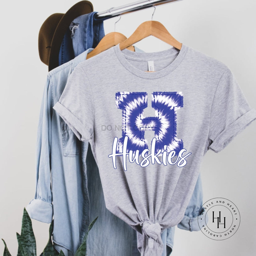 Huskies Purple/white Faux Embroidery Graphic Tee Shirt