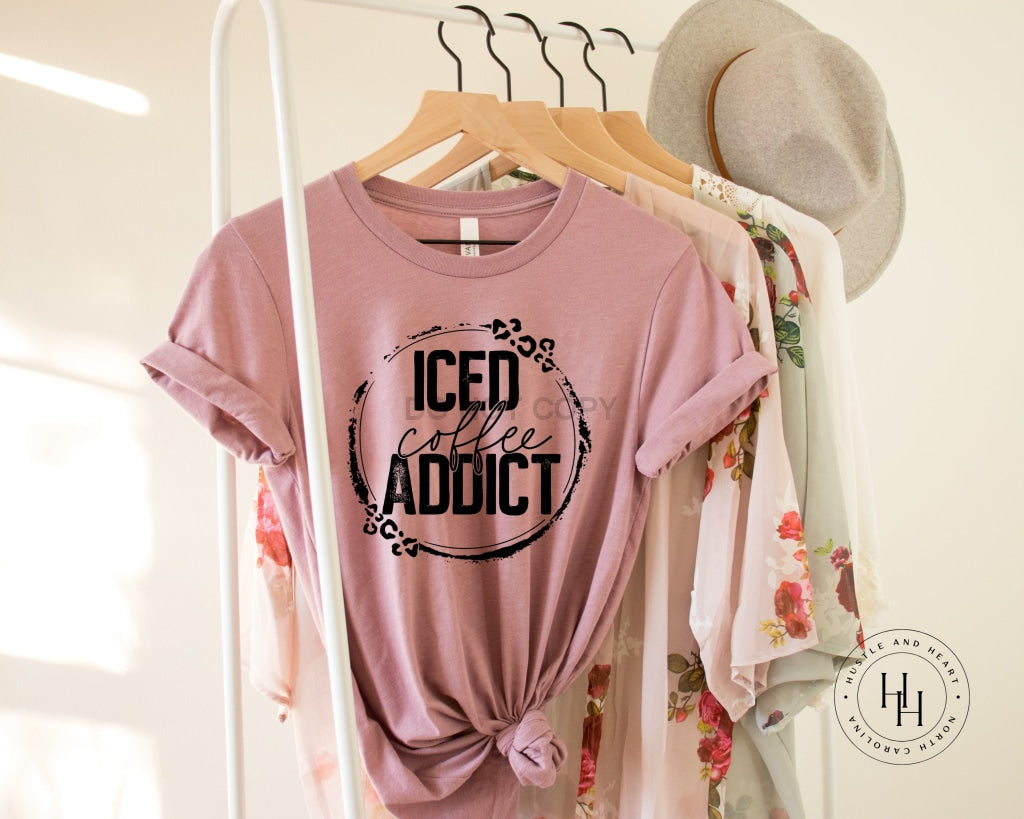 Iced Coffee Addict Leopard Lightning Bolt Wreath Graphic Tee Youth Small Dtg