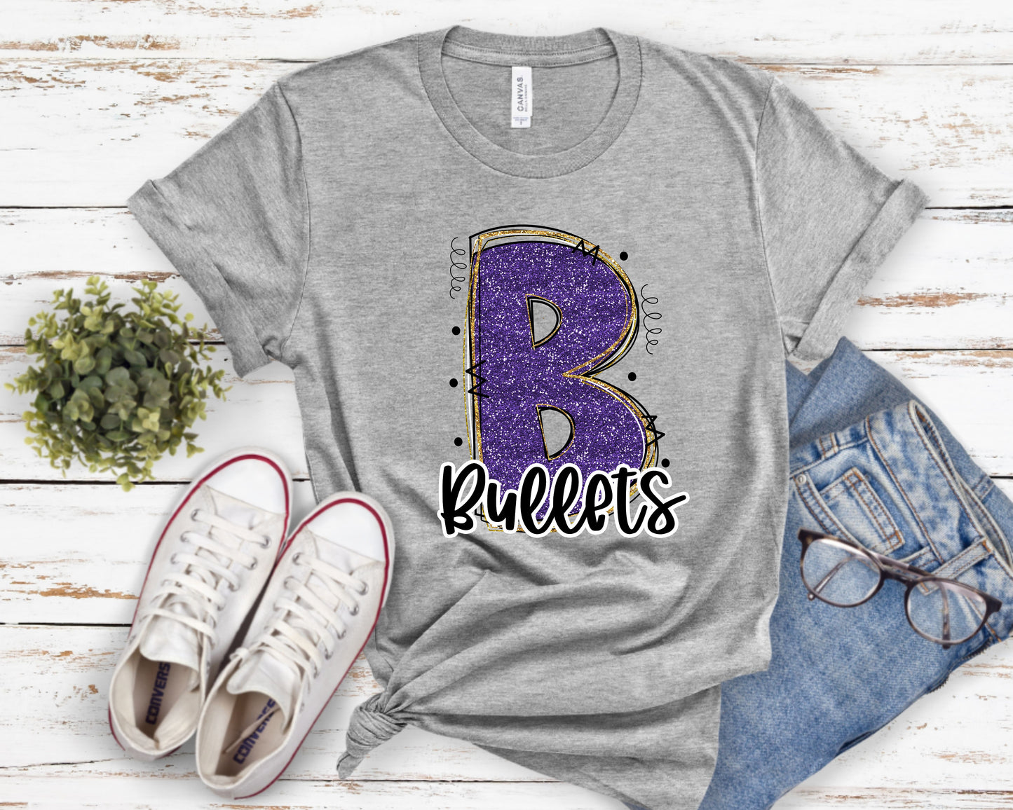 Bullets Glitter Varsity Doodle Graphic Tee