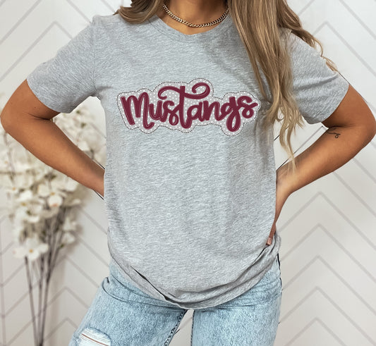 Mustangs Maroon/Grey Faux Applique