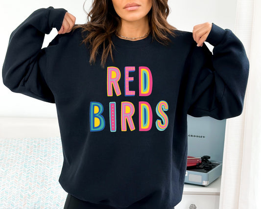 Red Birds Colorful Graphic Tee