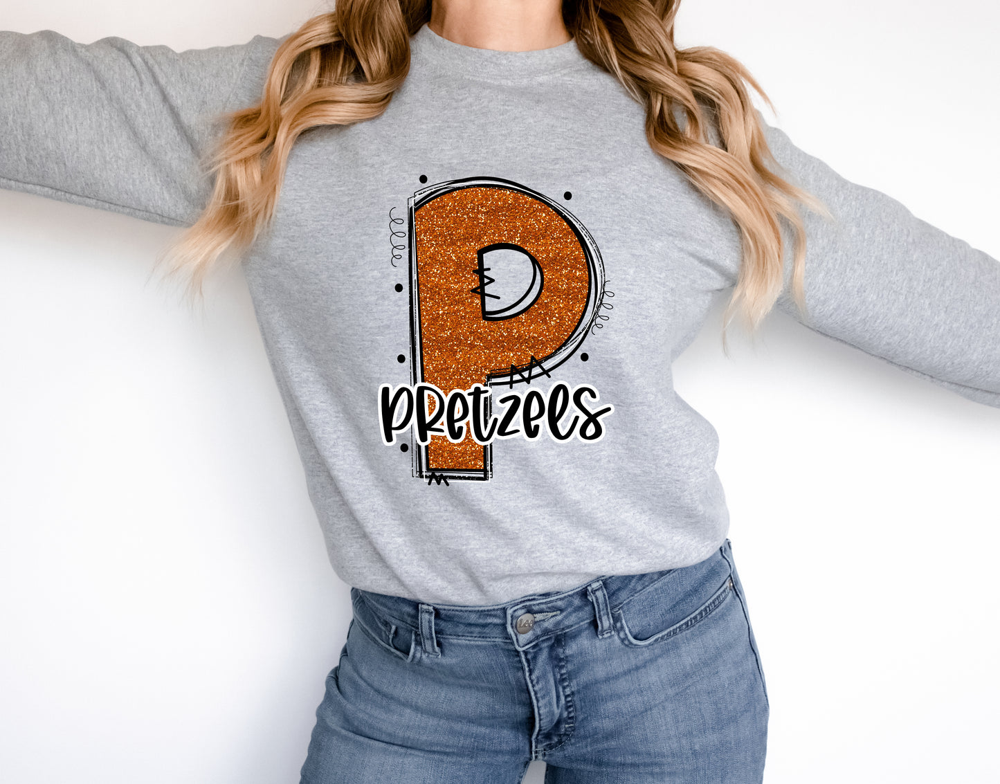 Pretzels Glitter Varsity Doodle Graphic Tee Graphic Tee