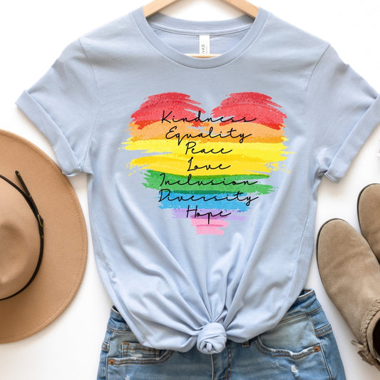 Kindness Pride Rainbow Heart Graphic Tee