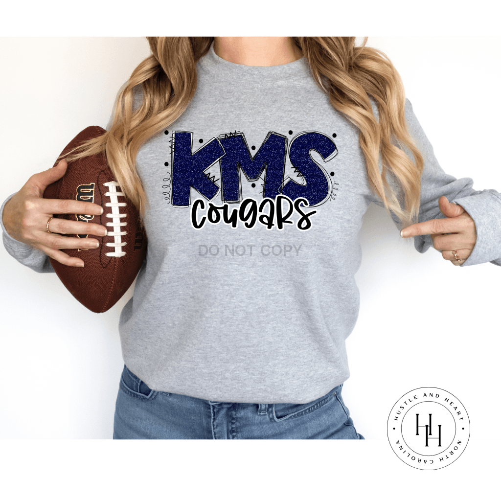 Kms Cougars Navy Glitter Varsity Doodle Graphic Tee Unisex Tee