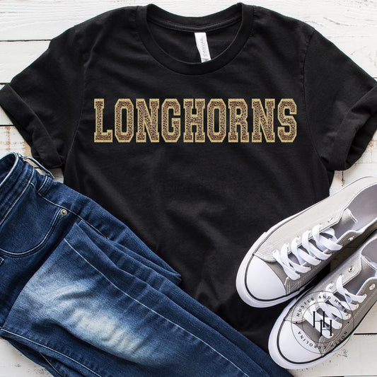 Longhorns Lepoard Faux Chenille Letters Graphic Tee