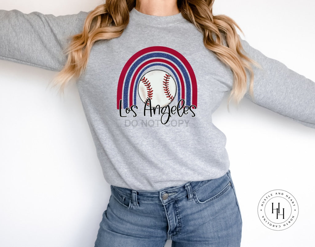 Los Angeles Baseball Faux Glitter Rainbow Graphic Tee Dtg