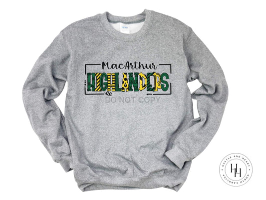 Macarthur Highlanders Green/yellow/black Doodle Graphic Tee Unisex