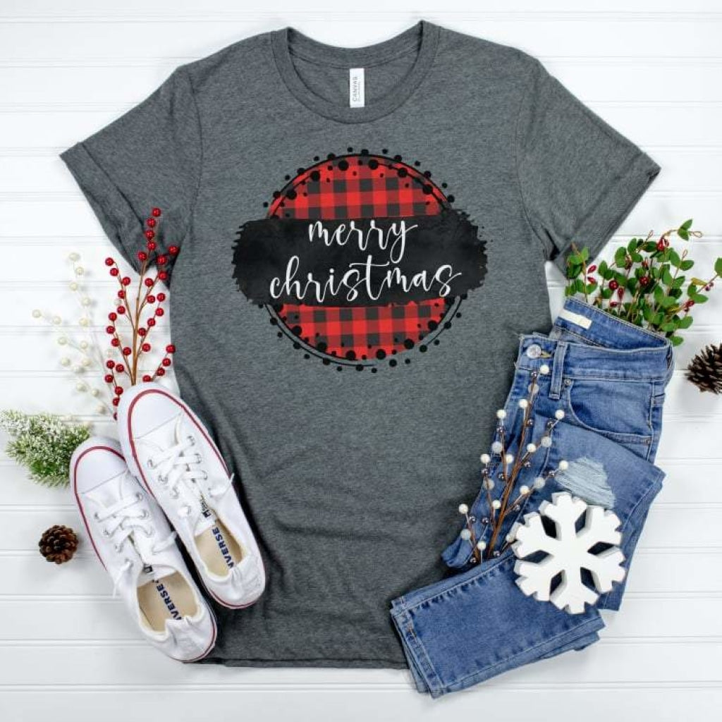 Merry Christmas Buffalo Plaid Circle Unisex Tee