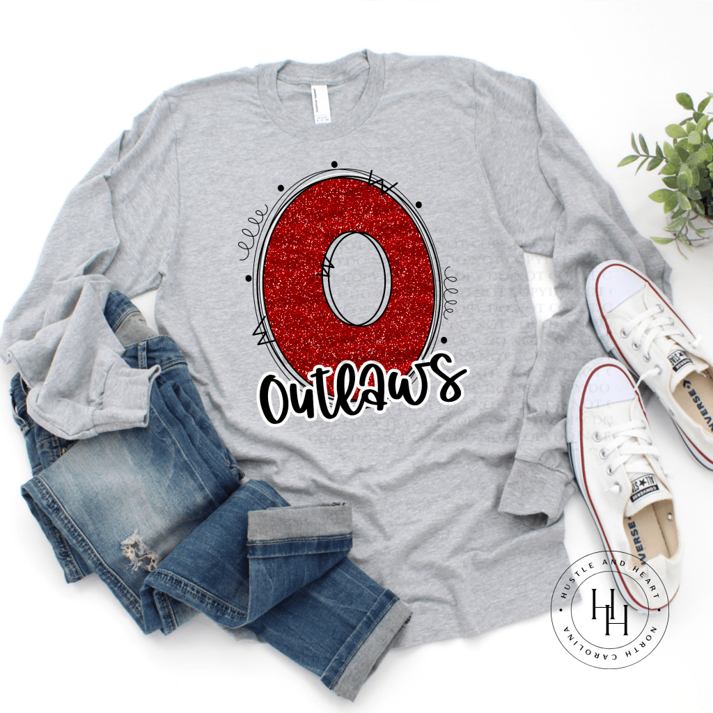 Outlaws Red Glitter Varsity Doodle Graphic Tee Unisex Tee