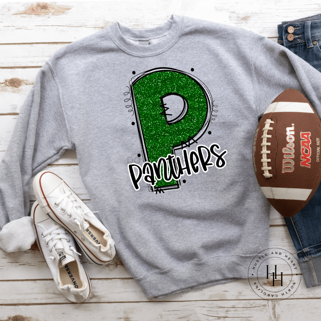 Panthers Green/black Glitter Varsity Doodle Graphic Tee Unisex Tee