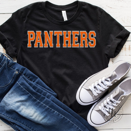 Panthers Orange Faux Chenille Letters Graphic Tee