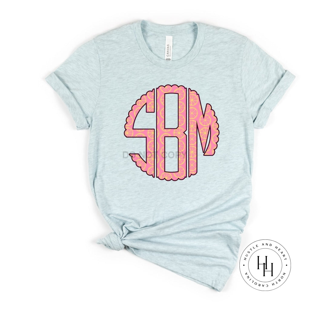 Pink Lemon Slices Monogram Graphic Tee Shirt